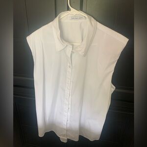 Calvin Klein White Sleeveless Cotton Button Down Shirt  (size XL)